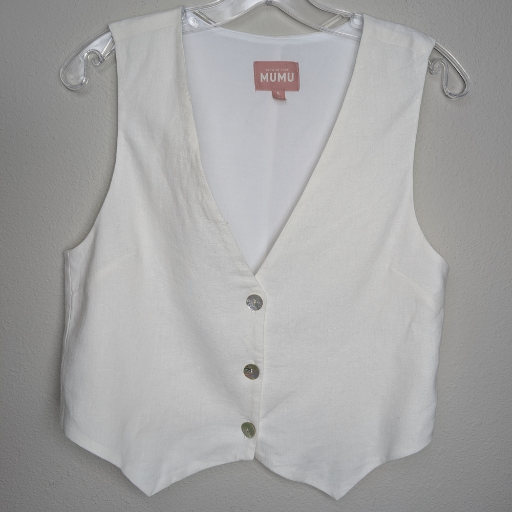 Show Me Your Mumu Vicky Vest Women's Small White Linen Shirt Top Golden 2 - Picture 2 of 15